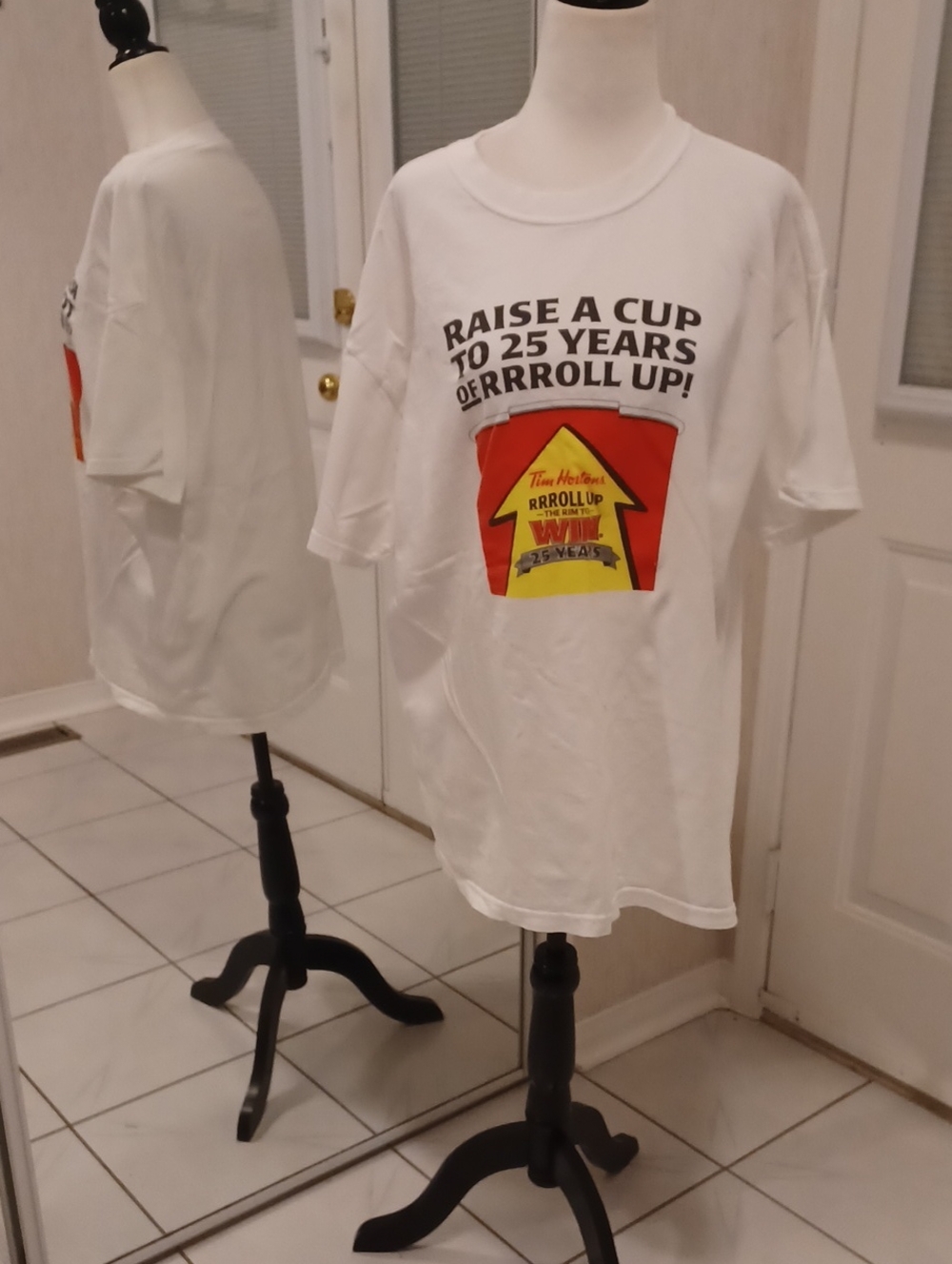 4/$40 White Tim Hortons T-Shirt - Size Large